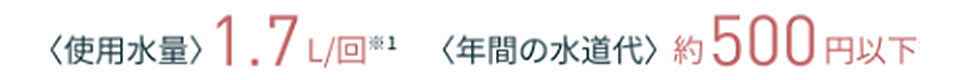 例)使用水量1.7L/回、年間水道代約500円以下