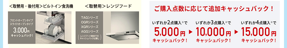 ビルトイン食洗機　取替用レンジフード　ご購入に応じて追加キャッシュバック！